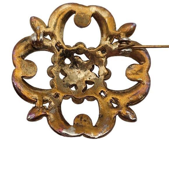 VTG Brooch 2PC Gold Tone Floral Root Beer Antique Style Art Deco WhimsyGoth Pin - Picture 5 of 16